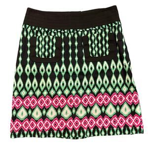Etcetera Womens green pink black Aztec skirt with pockets Size 2